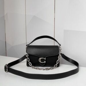 Coach Black Leather Shoulder Bag with Silver Chain